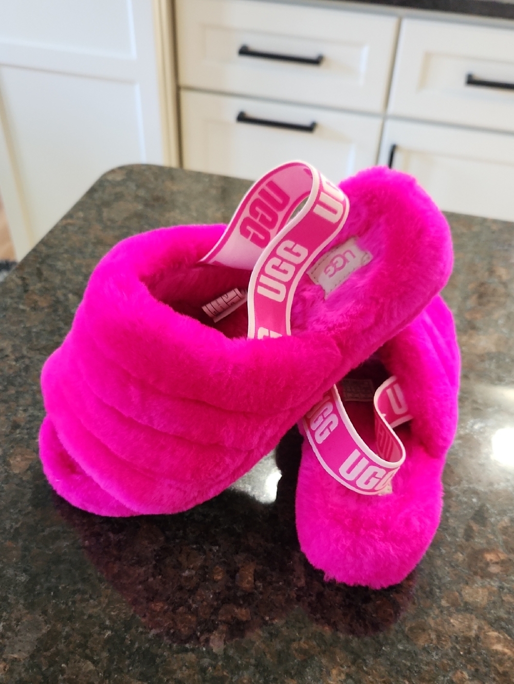 UGG Hot Pink Fluffy Slide Sandals